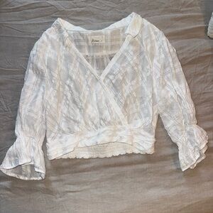 Anthropologie Cream Wrap Ruffled Blouse